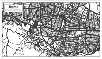Mapa da cidade de Bursa Turquia na cor preto e branco em estilo retrô. mapa de contorno. vetor