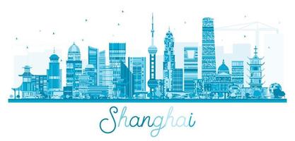 horizonte da cidade de xangai china com edifícios azuis isolados no branco. vetor