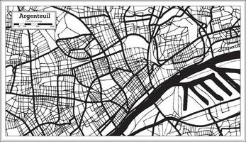 mapa da cidade de argenteuil frança na cor preto e branco em estilo retrô. mapa de contorno. vetor