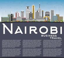 Horizonte da cidade de Nairóbi Quênia com edifícios coloridos, céu azul e espaço para texto. vetor