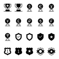 ícones de glifo para prêmios. vetor