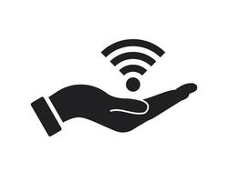 design de logotipo wi-fi de mão. logotipo wifi com vetor de conceito de mão. design de logotipo de mão e wi-fi