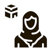 ilustração de glifo vetorial de ícone peregrino de mulher muçulmana vetor