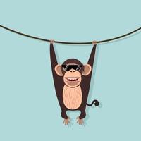 macaco fofo pendurado em uma videira vetor