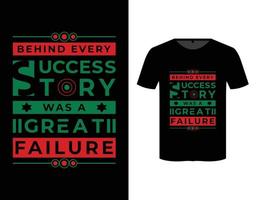 por trás de cada história de sucesso havia um grande fracasso citação inspiradora tipografia moderna modelo de design de camiseta vetor