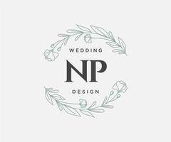 np letras iniciais coleção de logotipos de monograma de casamento, modelos modernos minimalistas e florais desenhados à mão para cartões de convite, salve a data, identidade elegante para restaurante, boutique, café em vetor