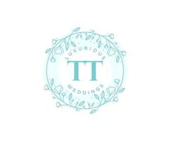 tt letras iniciais modelo de logotipos de monograma de casamento, modelos modernos minimalistas e florais desenhados à mão para cartões de convite, salve a data, identidade elegante. vetor