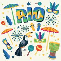 Rio Design Set With Objects On Background vetor