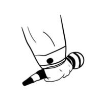ilustração de uma mão segurando um microfone, ícone desenhado à mão de uma mão segurando um microfone vetor