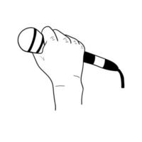 ilustração de uma mão segurando um microfone, ícone desenhado à mão de uma mão segurando um microfone vetor