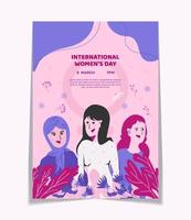 modelo de folheto vertical do dia internacional da mulher desenhado à mão plana vetor