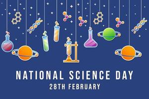 ilustração de fundo do dia nacional da ciência 28 de fevereiro em estilo de corte de arte de papel vetor