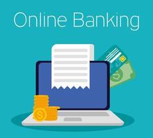 tecnologia de banco online com laptop vetor