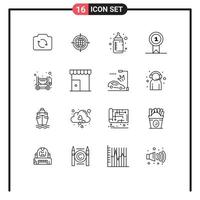 conjunto de pictogramas de 16 contornos simples de elementos de design de vetores editáveis do prêmio de vitória de bebê de construção