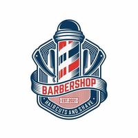 vetor vintage barbearia logotipo para seu projeto. para rótulo, crachá, sinal ou publicidade. homem moderno, logotipo de cabeleireiro.