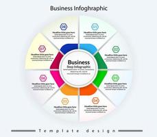 design de modelo de infográfico de negócios. infográfico de diagrama de círculo realista. visualização de dados de relatório anual de negócios modernos. elemento de apresentação infográfico de linha do tempo plana. vetor