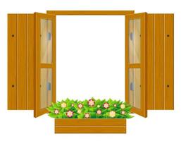 janela aberta de madeira com venezianas e vidro transparente vetor