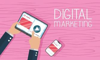 banner de marketing digital com tablet vetor