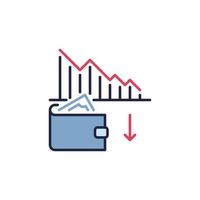 gráfico caindo com conceito de inflação de vetor de carteira ícone colorido