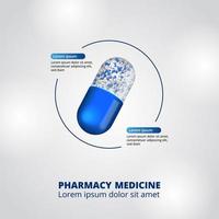 Visualização de dados infográfico de farmácia de comprimidos em cápsulas em 3D vetor