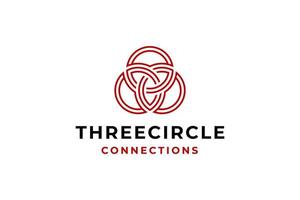 três círculos vermelhos antigos sobrepostos para logotipo de conexões vetor