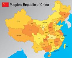 mapa político da república popular da china com a divisão das províncias com seus nomes em tons de amarelo e laranja vetor