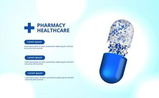3d farmácia pílulas cápsula medicina saúde vetor