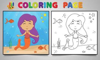 página de coloração de sereia de desenho animado nº 12 página de atividade infantil com ilustração vetorial de arte de linha vetor