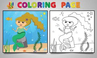 página de coloração de sereia de desenho animado nº 11 página de atividade infantil com ilustração vetorial de arte de linha vetor