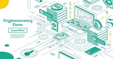 delinear fazenda de criptomoeda isométrica. servidores de mineração. vetor