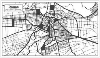 mapa da cidade de drama grécia na cor preto e branco em estilo retrô. mapa de contorno. vetor