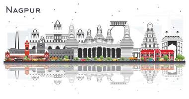horizonte da cidade de nagpur índia com edifícios cinza e reflexões isoladas em branco. vetor