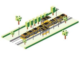 estação de bonde isométrica isolada no branco. trem elétrico ferroviário. vetor