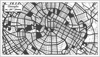mapa da cidade de chengdu china na cor preto e branco em estilo retrô. mapa de contorno. vetor