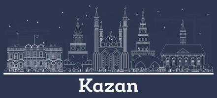 delineie o horizonte da cidade de kazan rússia com edifícios brancos. vetor