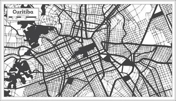 mapa da cidade de curitiba brasil na cor preto e branco no estilo retrô. mapa de contorno. vetor