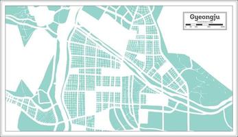 Mapa da cidade de Gyeongju Coreia do Sul em estilo retrô. mapa de contorno. vetor