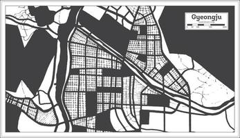 Mapa da cidade de Gyeongju Coreia do Sul na cor preto e branco em estilo retrô. vetor