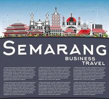 horizonte da cidade de semarang indonésia com edifícios coloridos, céu azul e espaço de cópia. vetor