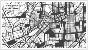 mapa da cidade de changchun china na cor preto e branco em estilo retrô. mapa de contorno. vetor