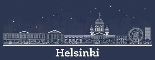 delineie o horizonte da cidade de helsinque finlandesa com edifícios brancos. vetor