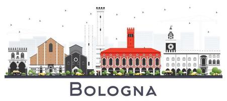 horizonte da cidade de Bolonha Itália com edifícios de cor isolados no branco. vetor