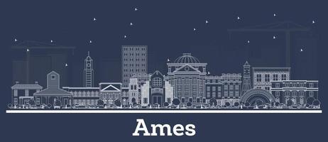 delineie o horizonte de ames iowa com edifícios brancos. vetor