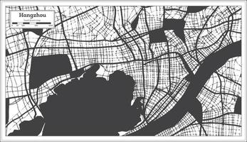 mapa da cidade de hangzhou china na cor preto e branco em estilo retrô. mapa de contorno. vetor