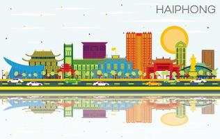 horizonte da cidade de haiphong vietnã com edifícios de cor, céu azul e reflexões. vetor