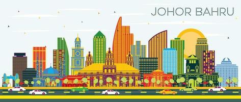 horizonte da cidade de johor bahru malásia com edifícios coloridos e céu azul. vetor