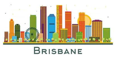horizonte da cidade de brisbane austrália com edifícios coloridos isolados no branco. vetor