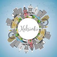 Helsinki, Finlândia, horizonte da cidade com edifícios coloridos, céu azul e espaço para texto. vetor