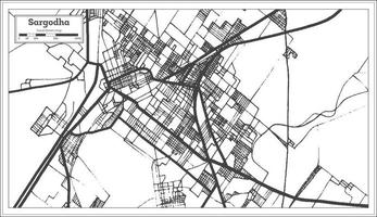 mapa da cidade de Sargodha Paquistão em estilo retrô na cor preto e branco. mapa de contorno. vetor