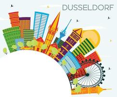 horizonte de dusseldorf com edifícios coloridos, céu azul e espaço para texto. vetor